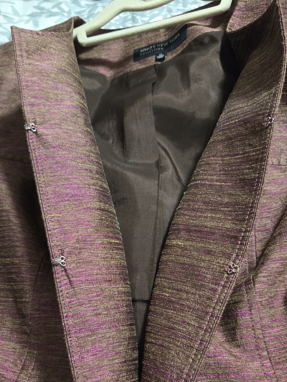 JONES NEW YORK Raspberry & Tan Silk Look Jacket - Picture 8 of 9